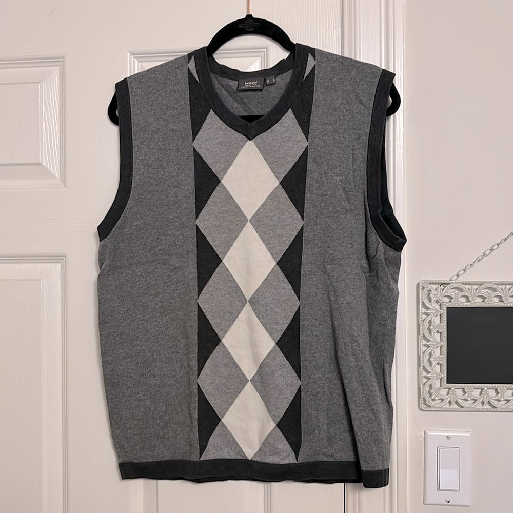 Grey Argyle Sweater Vest